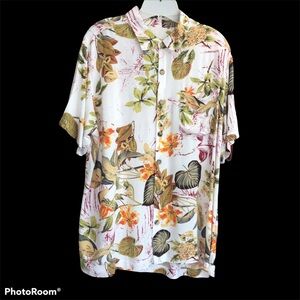 Tropical Leaf Print Men's Short Sleeve Shirt